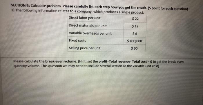 Solved SECTION B: Calculate Problem. Please Carefully List | Chegg.com