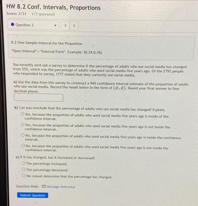 Solved 8.2 One-Sample Interval for the Proportion "Open | Chegg.com