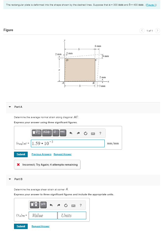 Solved FigurePart ADetermine the average normal strain along | Chegg.com
