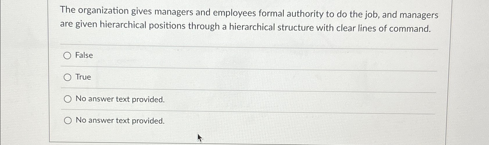 Solved The organization gives managers and employees formal | Chegg.com