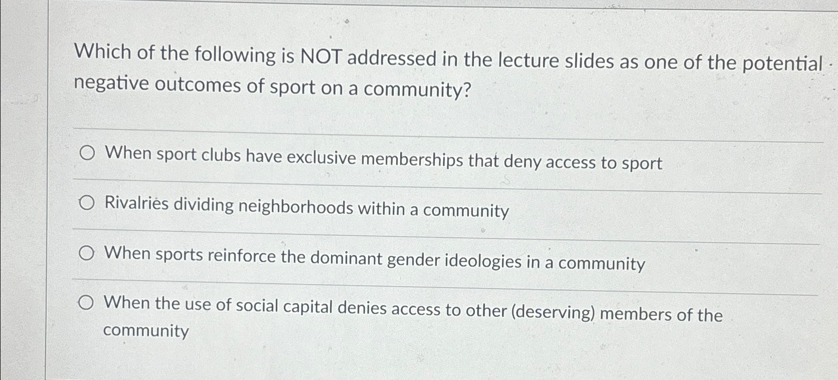Solved Which of the following is NOT addressed in the | Chegg.com