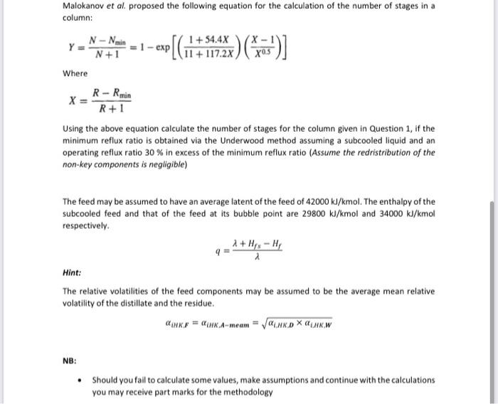 Malokanov et al. proposed the following equation for | Chegg.com