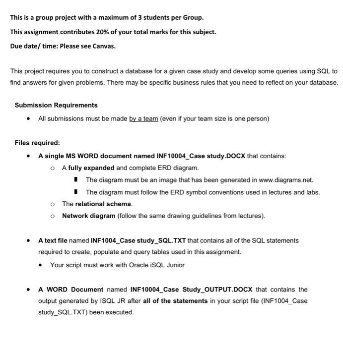 This is a group project with a maximum of 3 students | Chegg.com