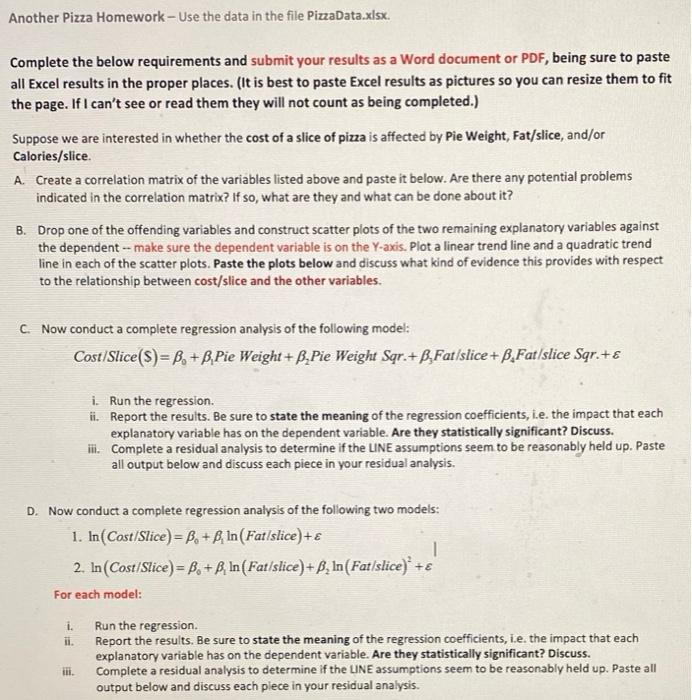 Solved Another Pizza Homework - Use the data in the file | Chegg.com