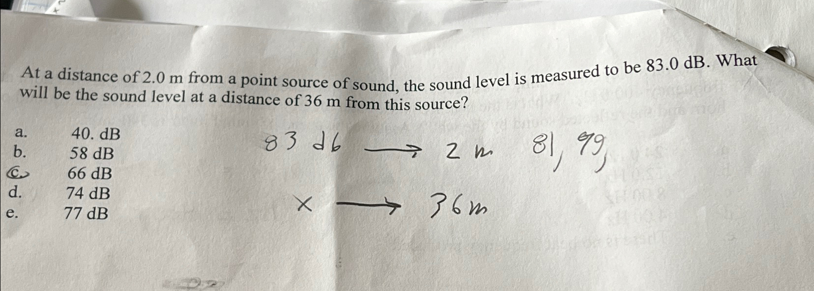 Solved At a distance of 2.0m ﻿from a point source of sound, | Chegg.com