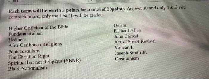 Each term will be worth 3 points for a total of 30 | Chegg.com