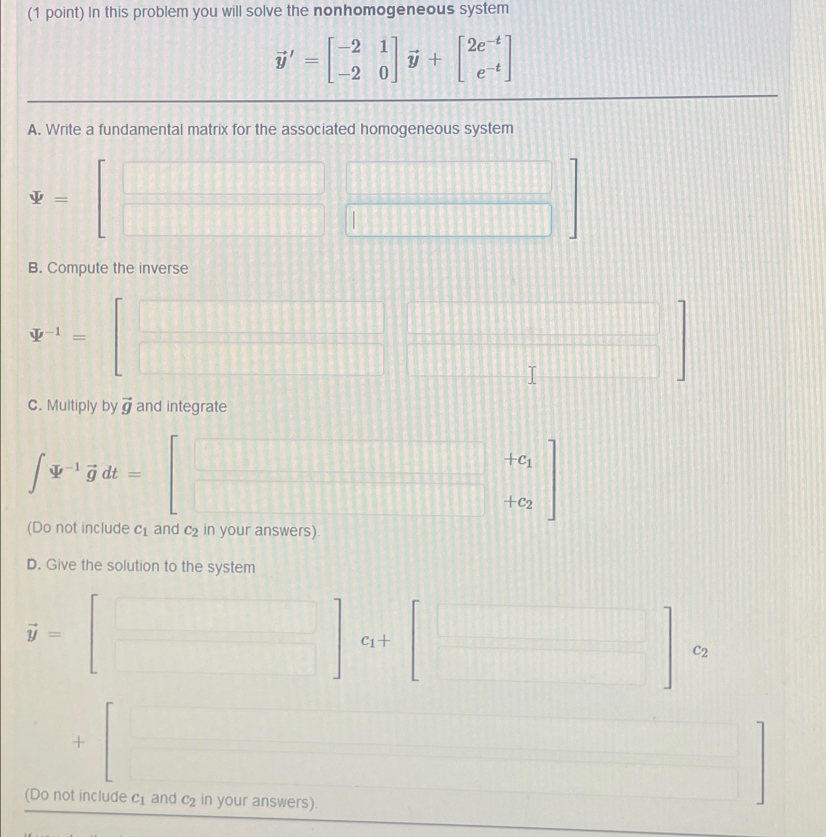 Solved (1 ﻿point) ﻿In this problem you will solve the | Chegg.com