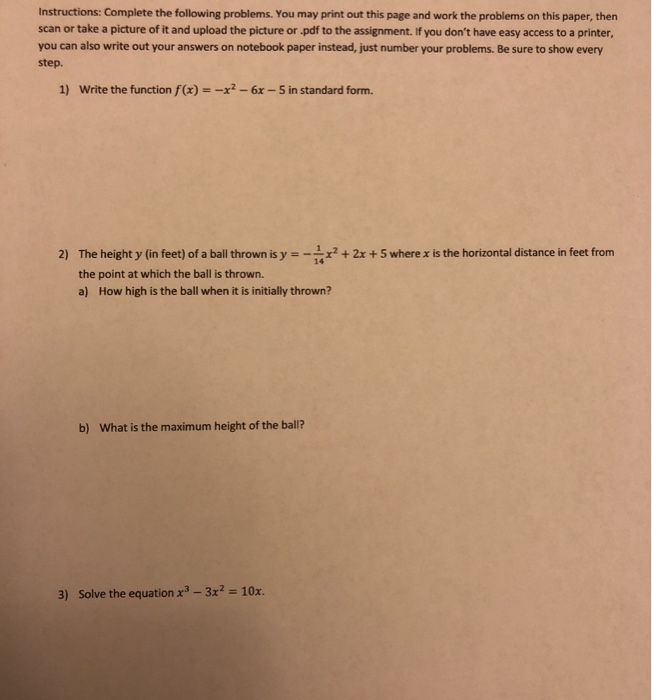 Solved Instructions: Complete the following problems. You | Chegg.com