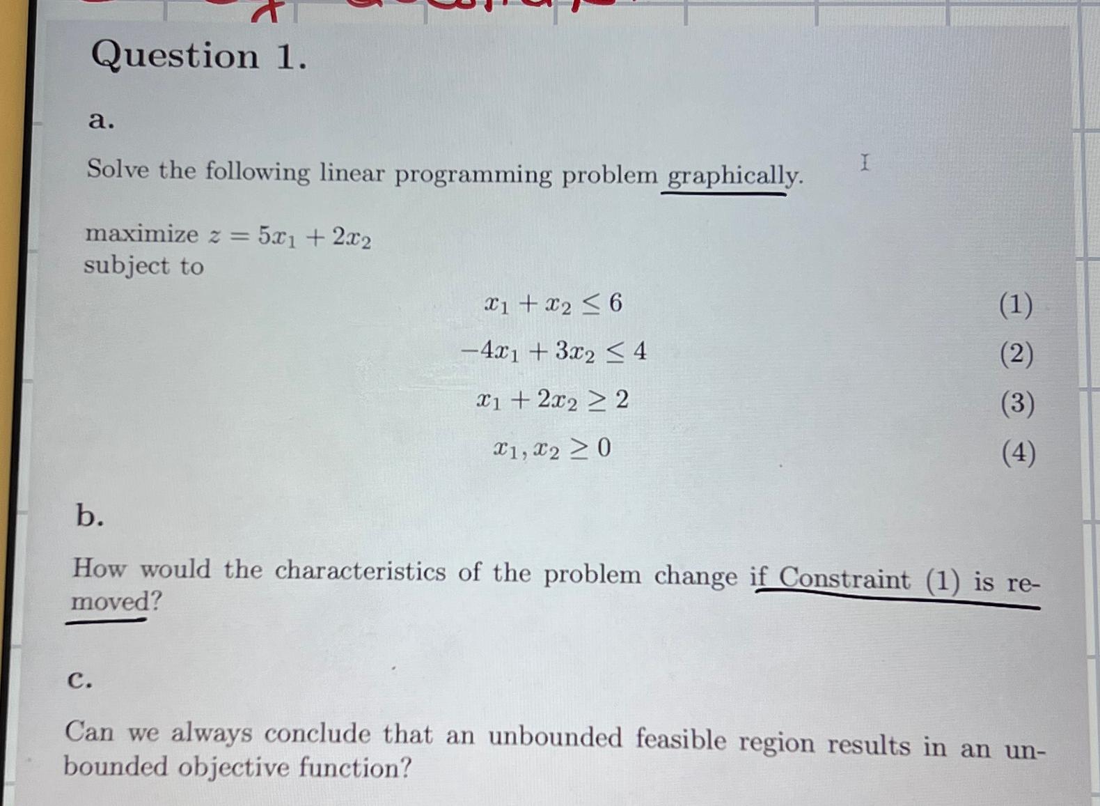 Solved Question 1.a.Solve the following linear programming | Chegg.com