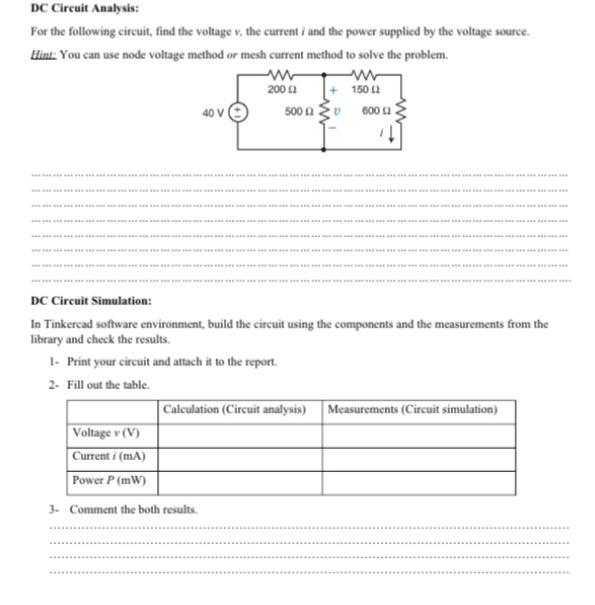 Solved DC Circuit Analysis For the following circuit, find