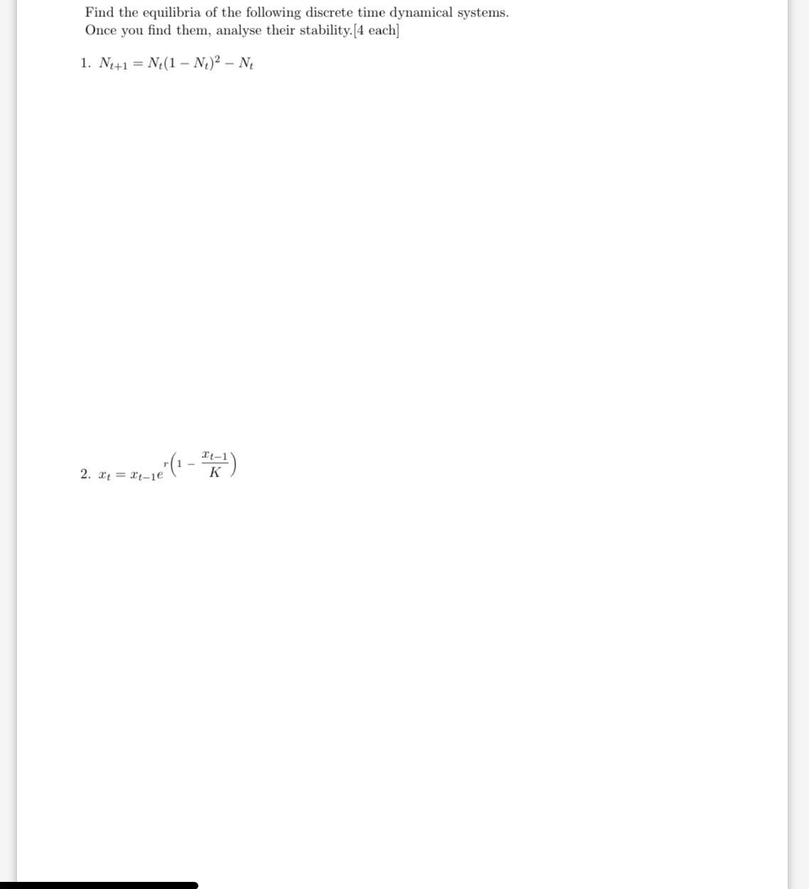 Solved Find The Equilibria Of The Following Discrete Time | Chegg.com