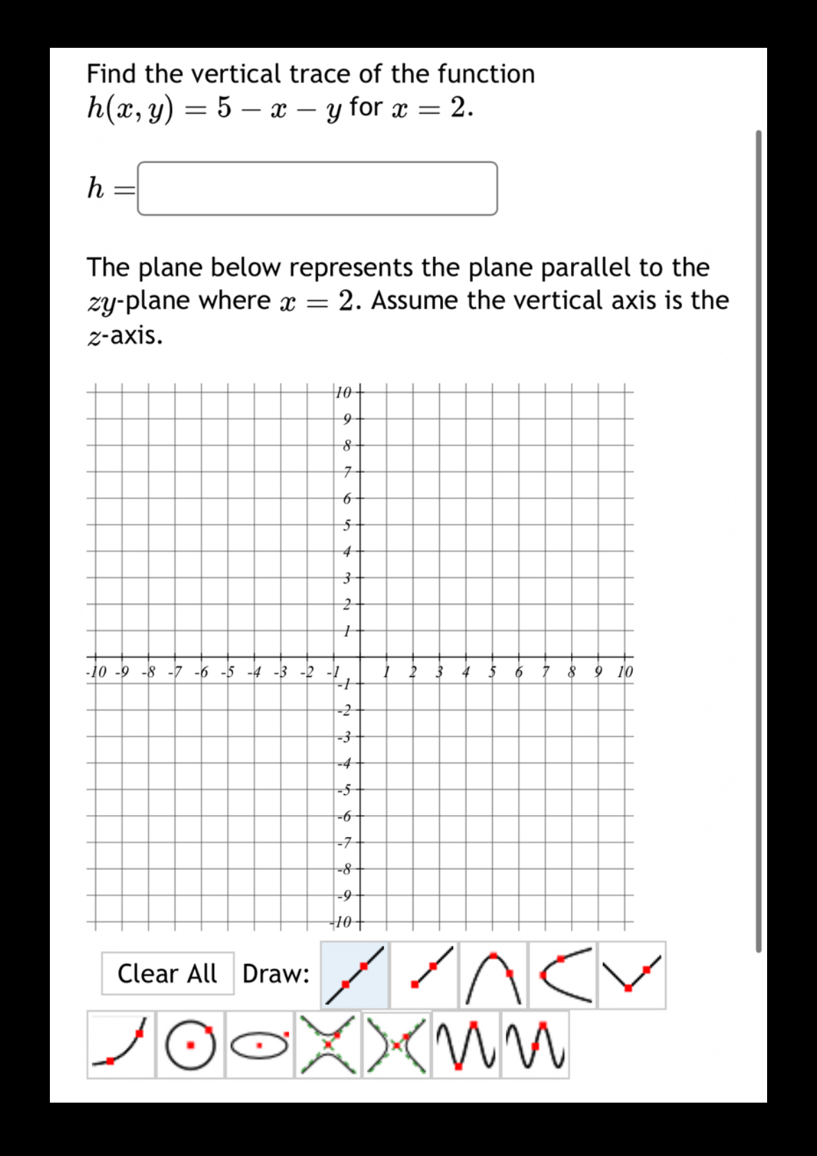 Solved Find the vertical trace of the function h(x,y)=5-x-y | Chegg.com