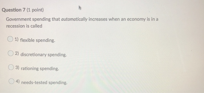 Solved Question 7 (1 point) Government spending that | Chegg.com