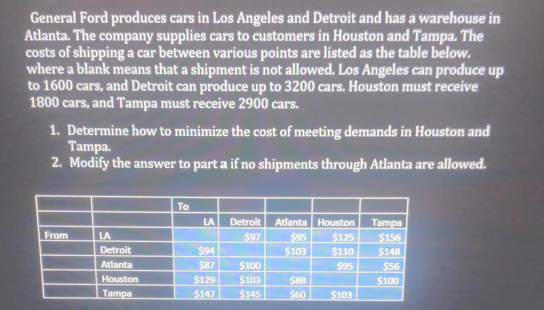Solved General Ford produces cars in Los Angeles and Detroit