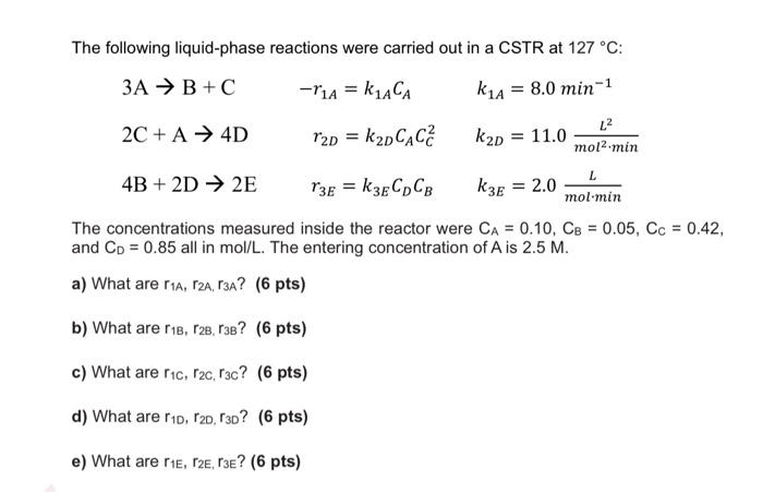 Solved The following liquid-phase reactions were carried out | Chegg.com