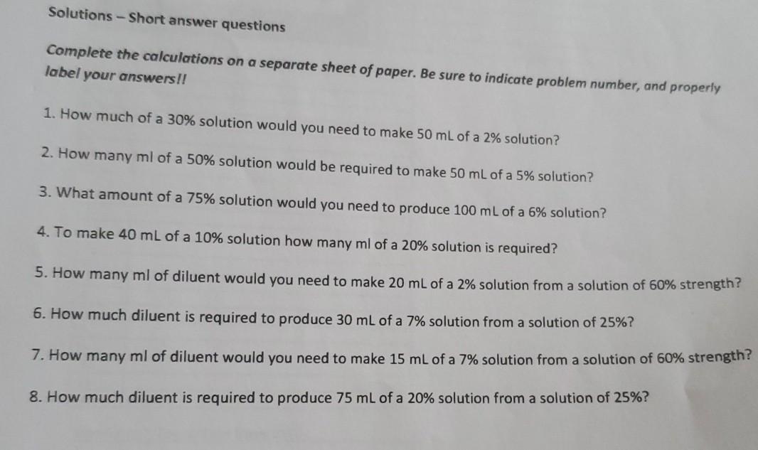 Solved Solutions - Short answer questions Complete the | Chegg.com