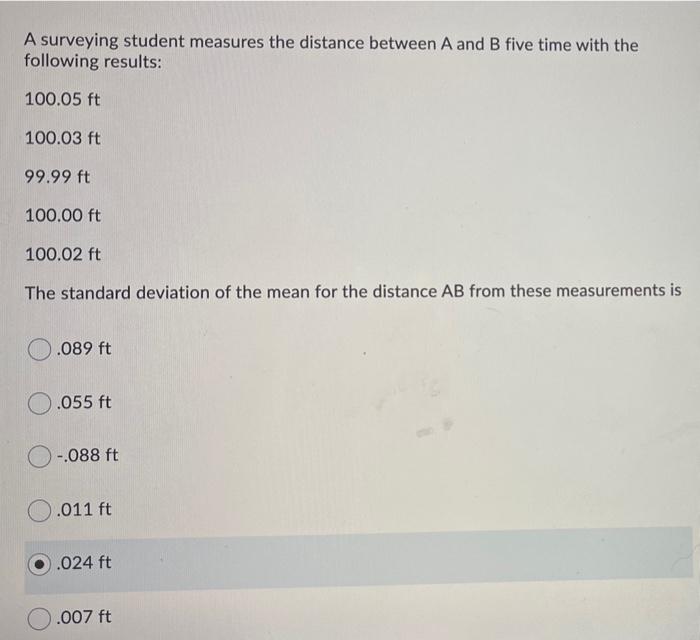 Solved A surveying student measures the distance between A | Chegg.com