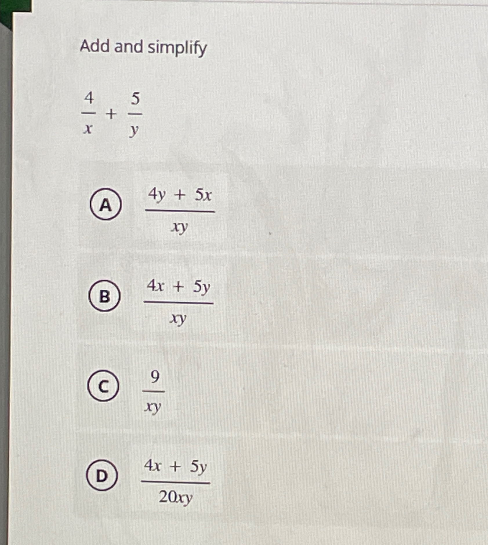 solved-add-and-simplify4x-5y4y-5xxy4x-5yxy9xy4x-5y20xy-chegg