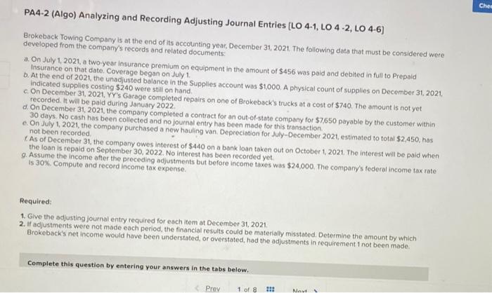 Solved PA4-2 (Algo) Analyzing And Recording Adjusting | Chegg.com