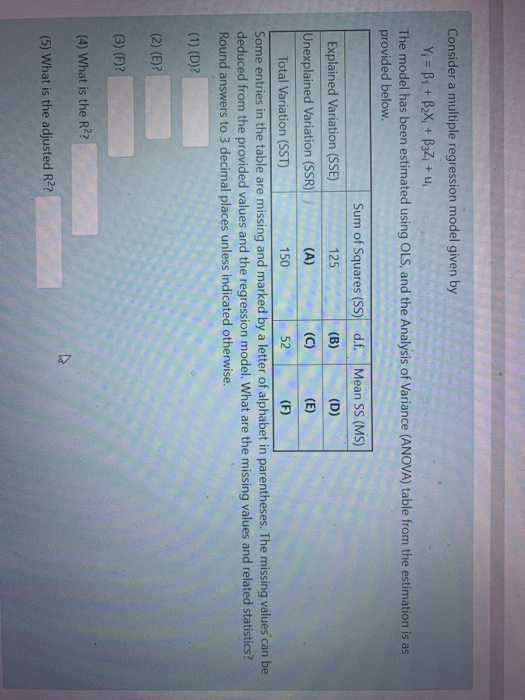 Solved Consider a multiple regression model given by Y = B1 | Chegg.com