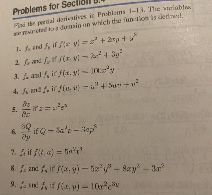 Solved Problems for Se Find the partial derivatives in | Chegg.com