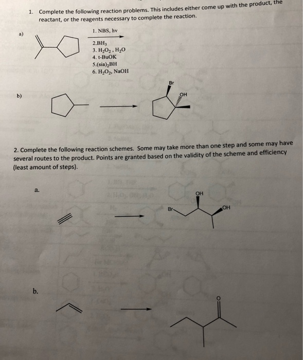 Solved 1 Complete The Following Reaction Problems This 9325