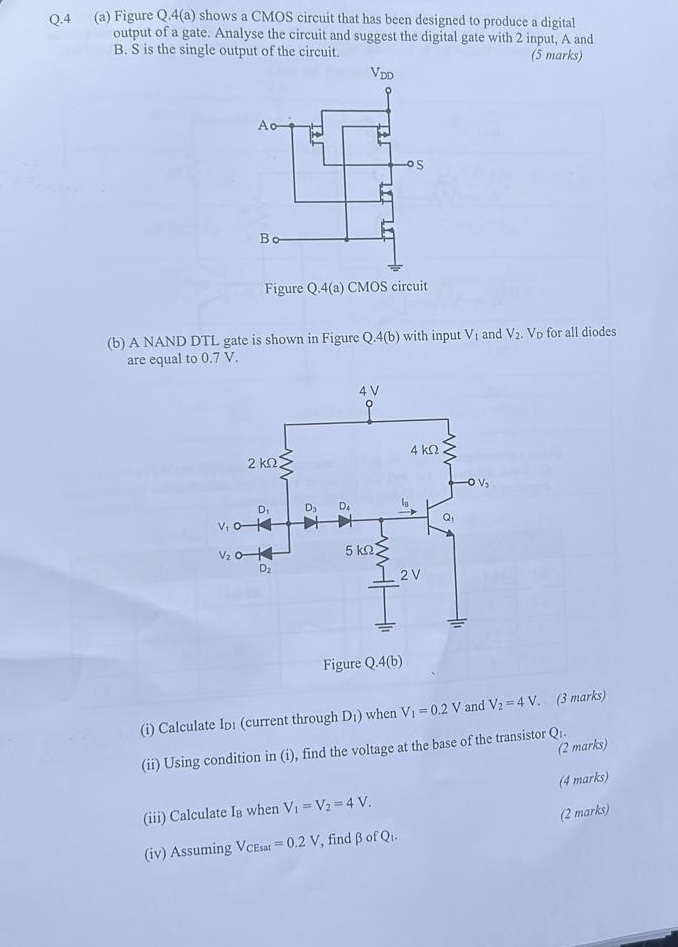 Solved Q. 4 (a) ﻿Figure Q.4(a) ﻿shows a CMOS circuit that | Chegg.com