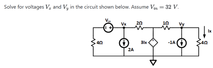 Solve for voltages Vx ﻿and Vy in ﻿the circuit shown | Chegg.com