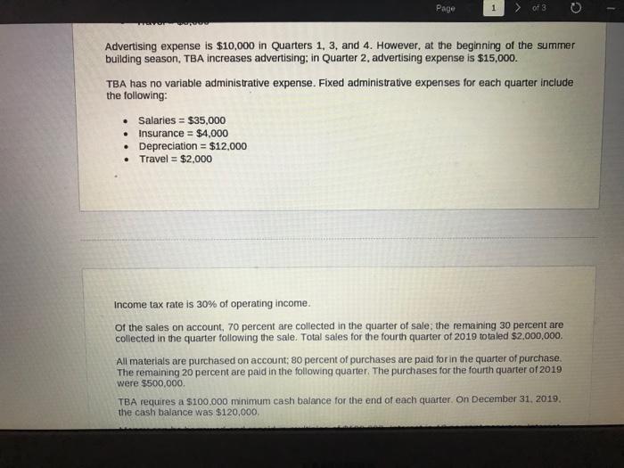 Solved Page 1 of 3 2 TBA, Inc., manufactures and sells | Chegg.com