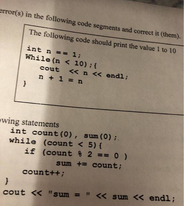Solved error(s) in the following code segments and correct | Chegg.com