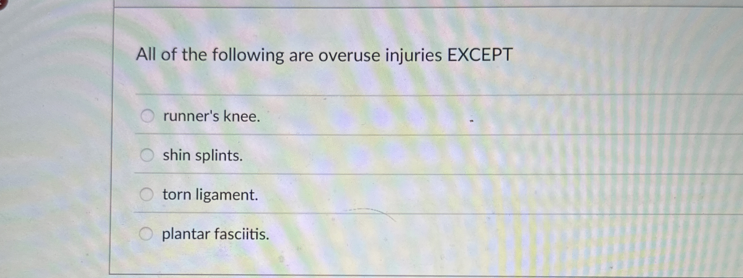 Solved All of the following are overuse injuries