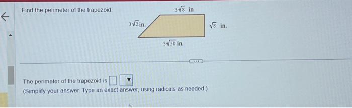 Solved Find the perimeter of the trapezoid The perimeter of | Chegg.com