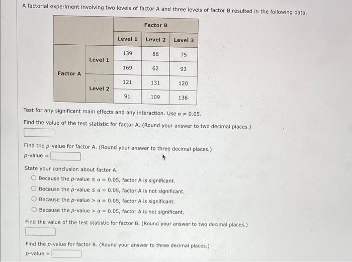 Solved A factorial experiment involving two levels of factor | Chegg.com