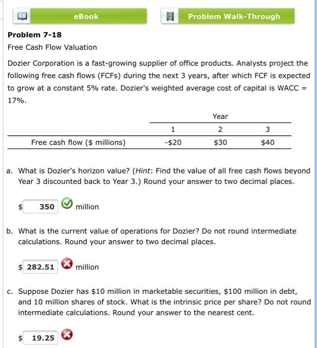 Solved EBook Problem Walk-Through Problem 7-18 Free Cash | Chegg.com