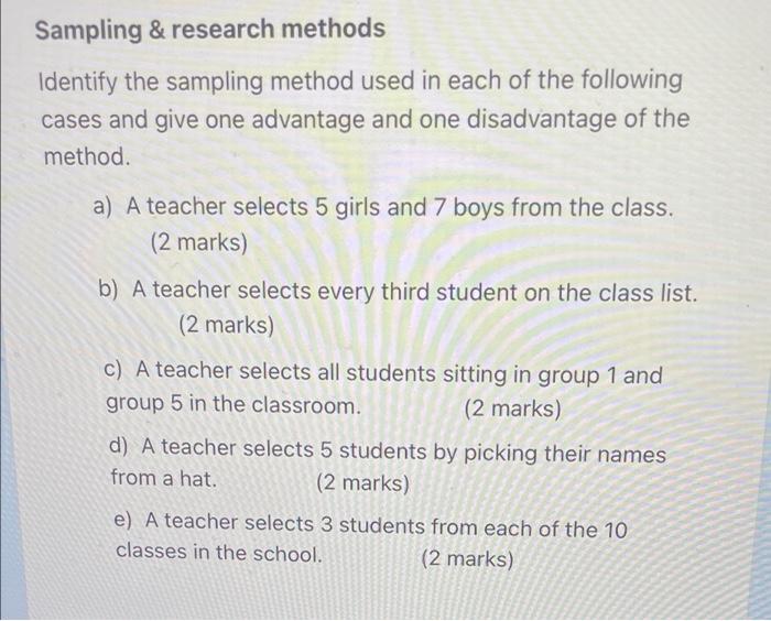 Solved Sampling & Research Methods Identify The Sampling | Chegg.com