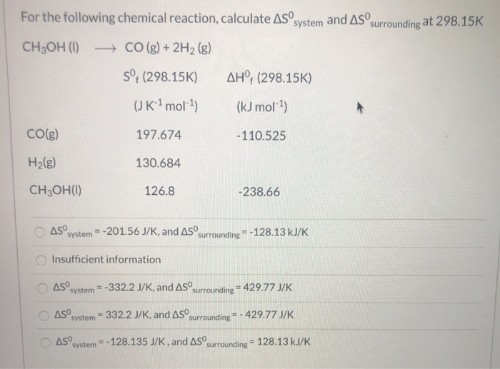 Solved For The Following Chemical Reaction, Calculate AS | Chegg.com