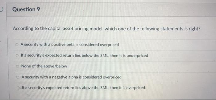 Solved According to the CAPM, overpriced securities should