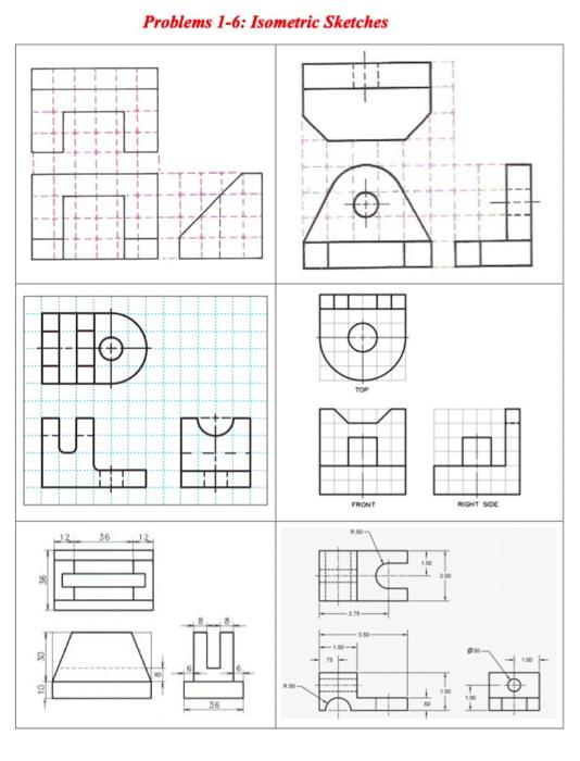 Solved Problems 1-6: Isometric Sketches o A 回 FRONT RONT DE | Chegg.com