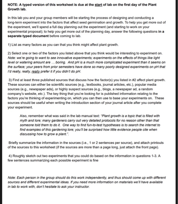 Solved NOTE A typed version of this worksheet is due at the