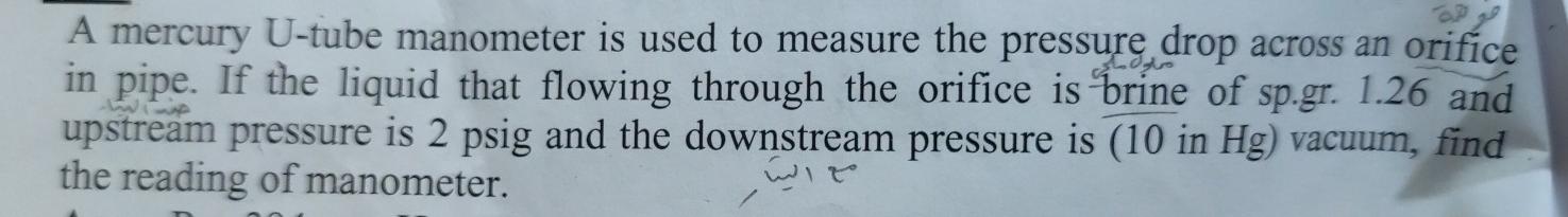 Solved A mercury U-tube manometer is used to measure the | Chegg.com