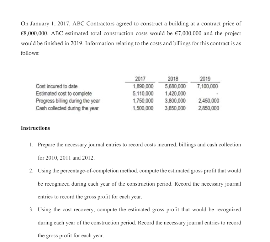 On January 1, 2017, ﻿ABC Contractors agreed to | Chegg.com