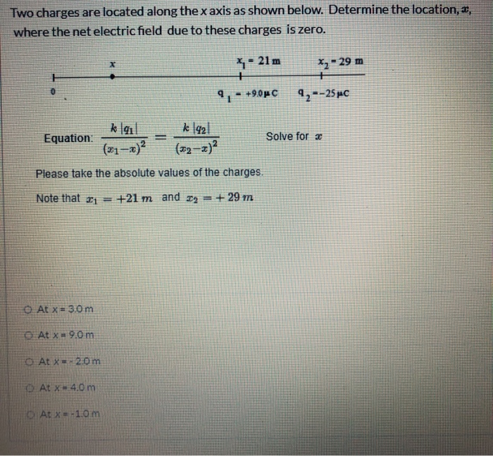 Solved Two charges are located along the x axis as shown | Chegg.com