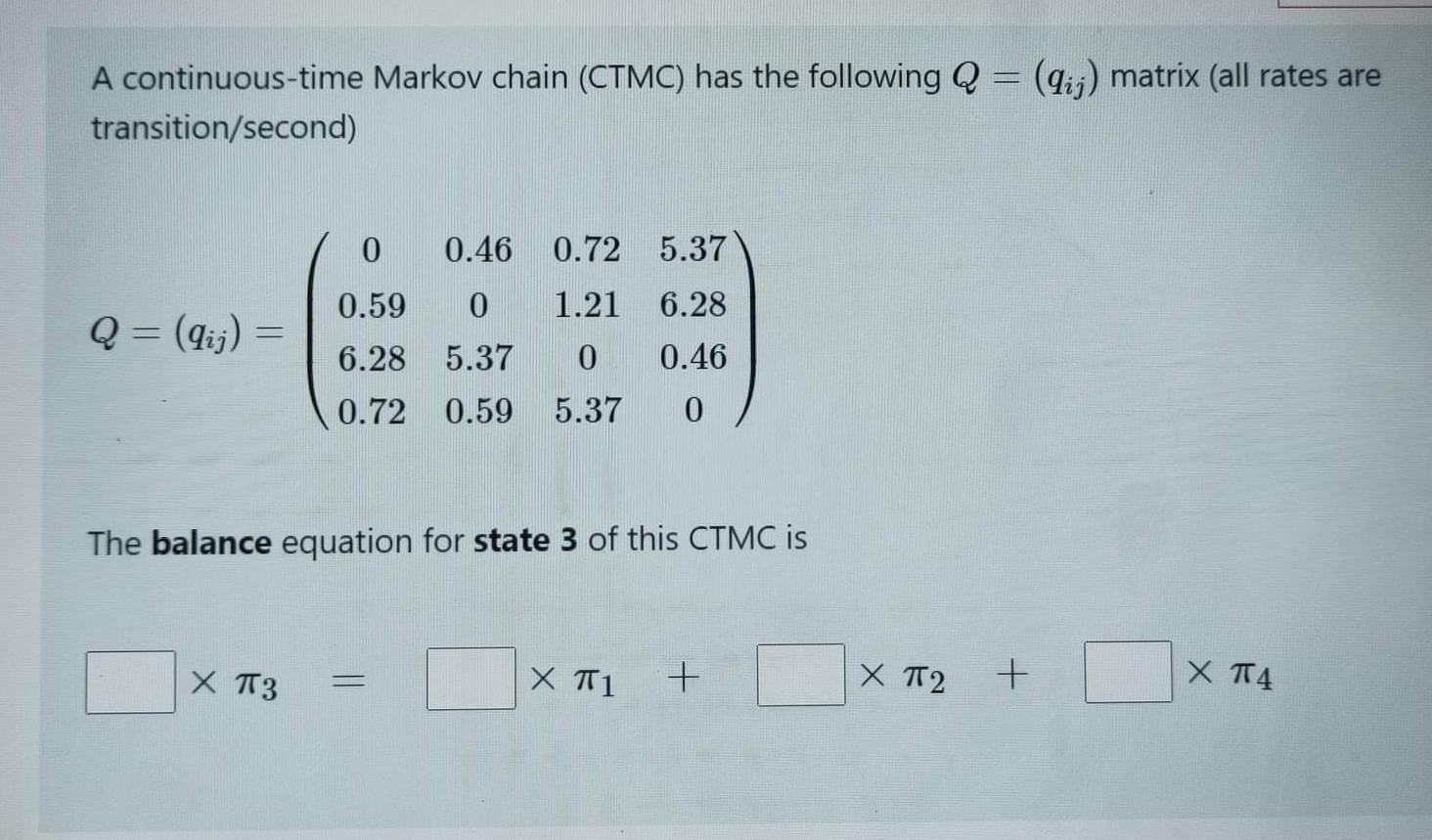 Solved A continuous-time Markov chain (CTMC) has the | Chegg.com