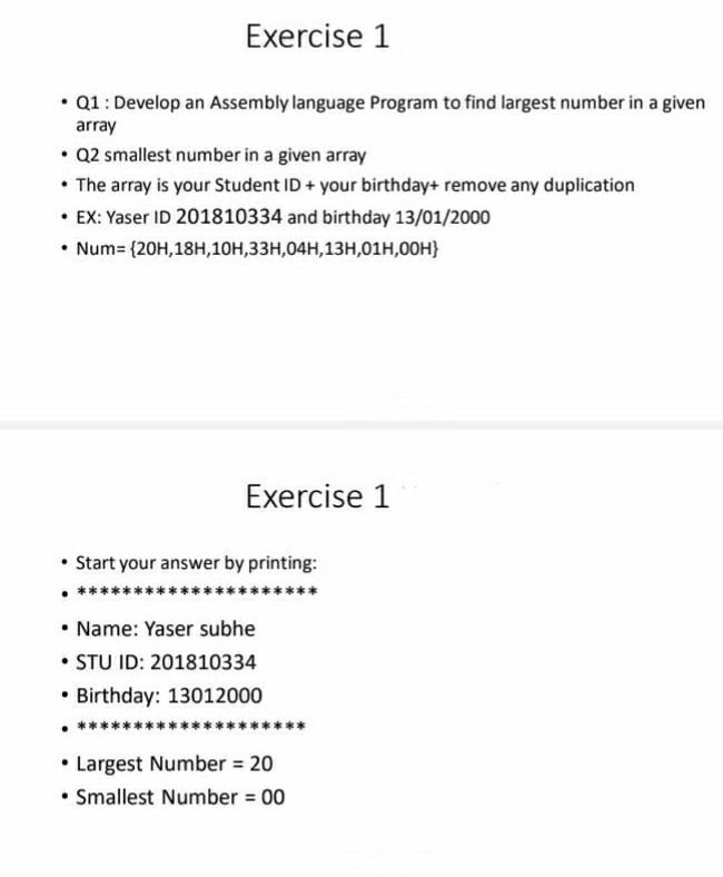 Solved Exercise 1 • Q1: Develop An Assembly Language Program | Chegg.com