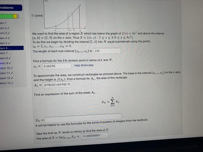 Solved Problems (1 point) Problem 1 Problem 2 Problem 3 | Chegg.com