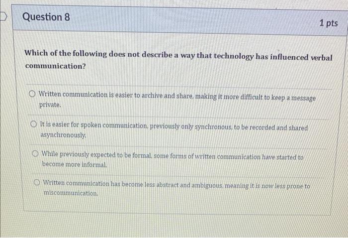 Solved Question 8 1 pts Which of the following does not | Chegg.com