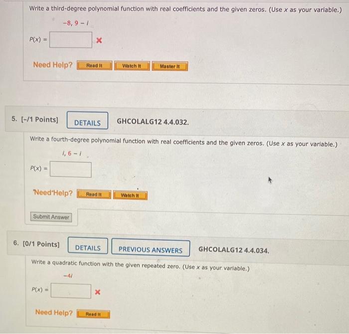 Solved Write a third-degree polynomial function with real | Chegg.com