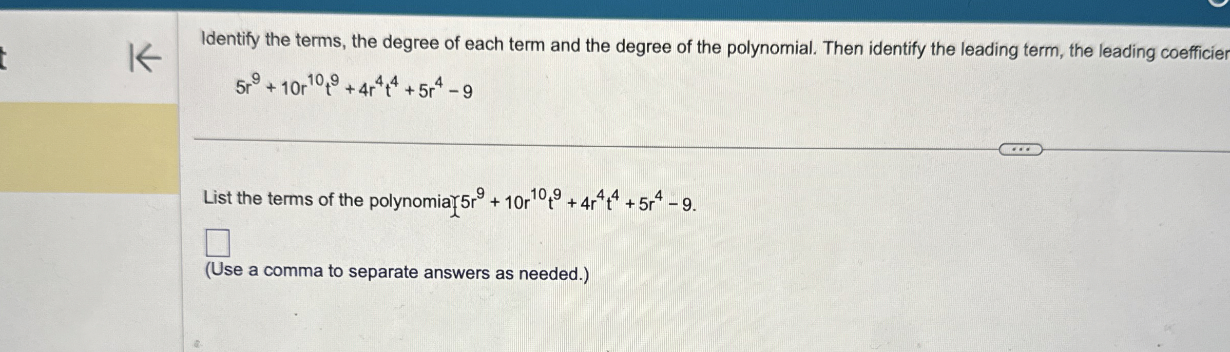 Solved Identify the terms, the degree of each term and the | Chegg.com