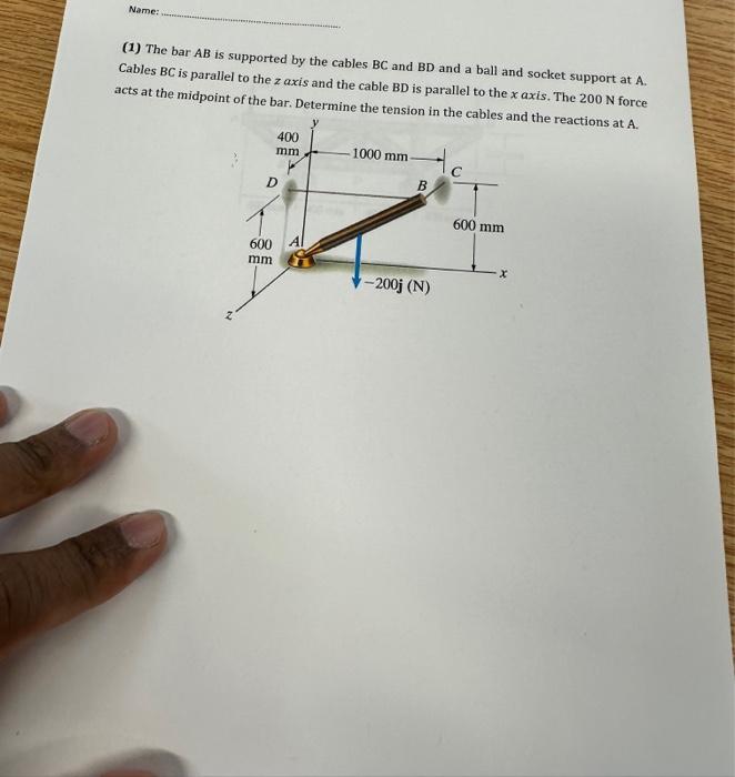 Solved (1) The Bar AB Is Supported By The Cables BC And BD | Chegg.com