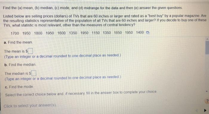 Solved Find The (a) Mean, (b) Median, (c) Mode, And (d) | Chegg.com